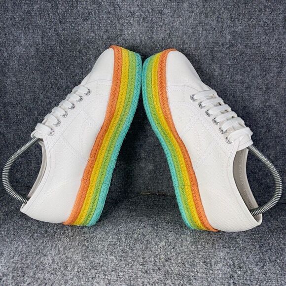 Superga Platform Sneakers Womens 8.5 Shoes White Rainbow Striped Espadrilles - Picture 6 of 11